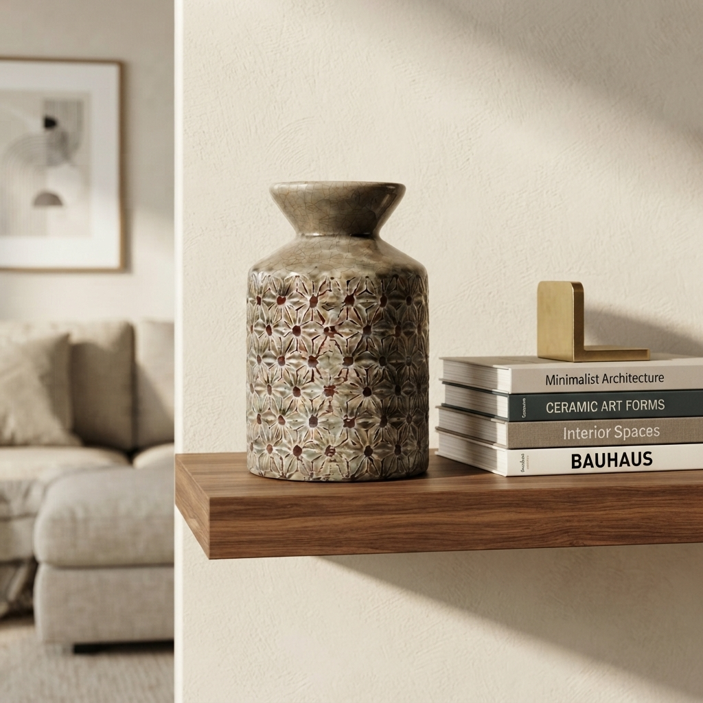 Textured Ceramic Decorative Vase for Table and Shelf Display