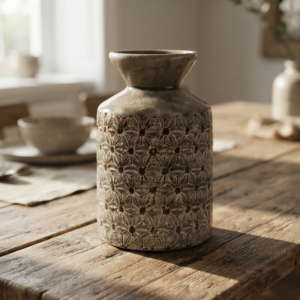 Textured Ceramic Decorative Vase for Table and Shelf Display