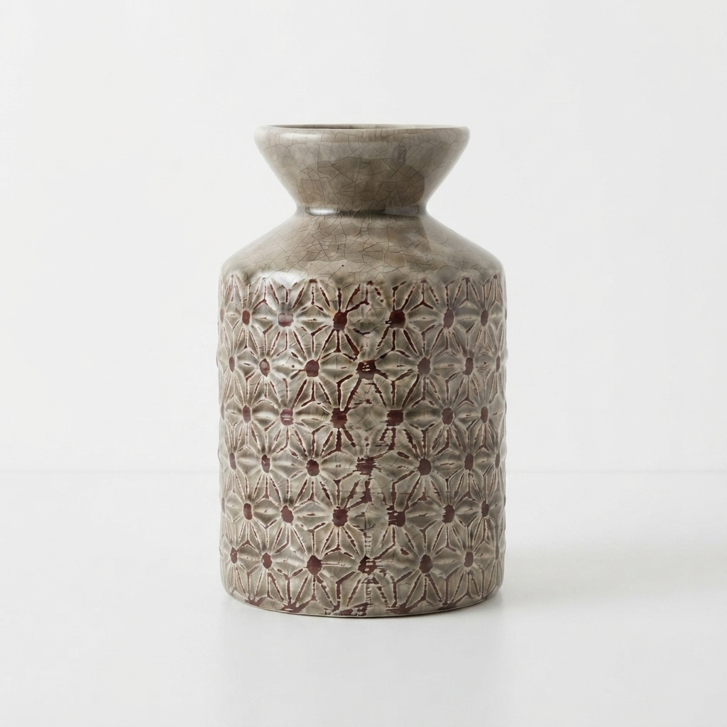Textured Ceramic Decorative Vase for Table and Shelf Display